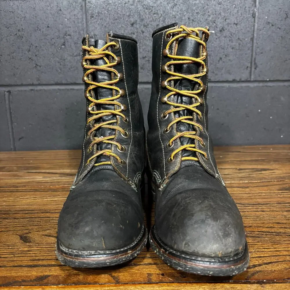 Vtg Georgia Boot Black Leather Lace Up Logger Work Boots Goodyear Welt Men’s 7.5